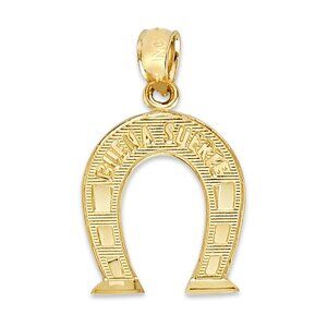 14k Real Solid Gold Horseshoe Pendant Necklace, Lucky Charm Gifts for Him
